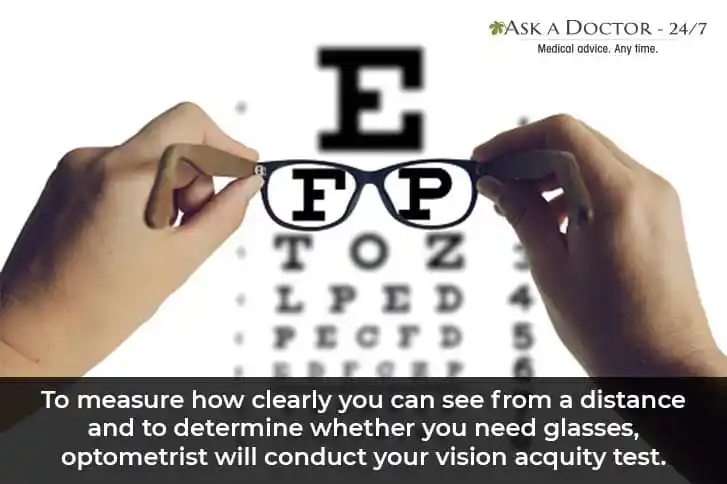  checking eye vision through huge testing glasses =